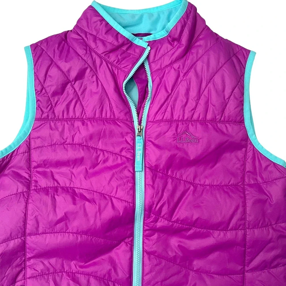 LL Bean Puffer Vest Girls XL 18 Purple Primaloft Quilted Double Up Camping Layer